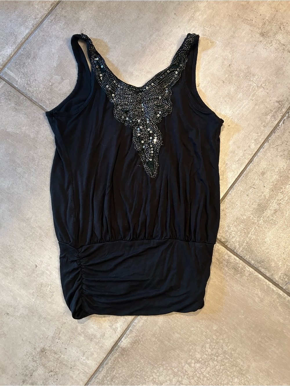 Body Central Black Sequin Embellished V-Neck Tank